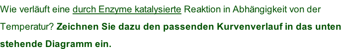 Wie verläuft eine durch Enzyme katalysierte Reaktion in Abhängigkeit von der  Temperatur? Zeichnen Sie dazu den passenden Kurvenverlauf in das unten  stehende Diagramm ein.