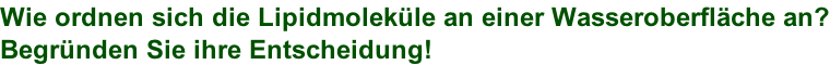 Wie ordnen sich die Lipidmoleküle an einer Wasseroberfläche an? Begründen Sie ihre Entscheidung!